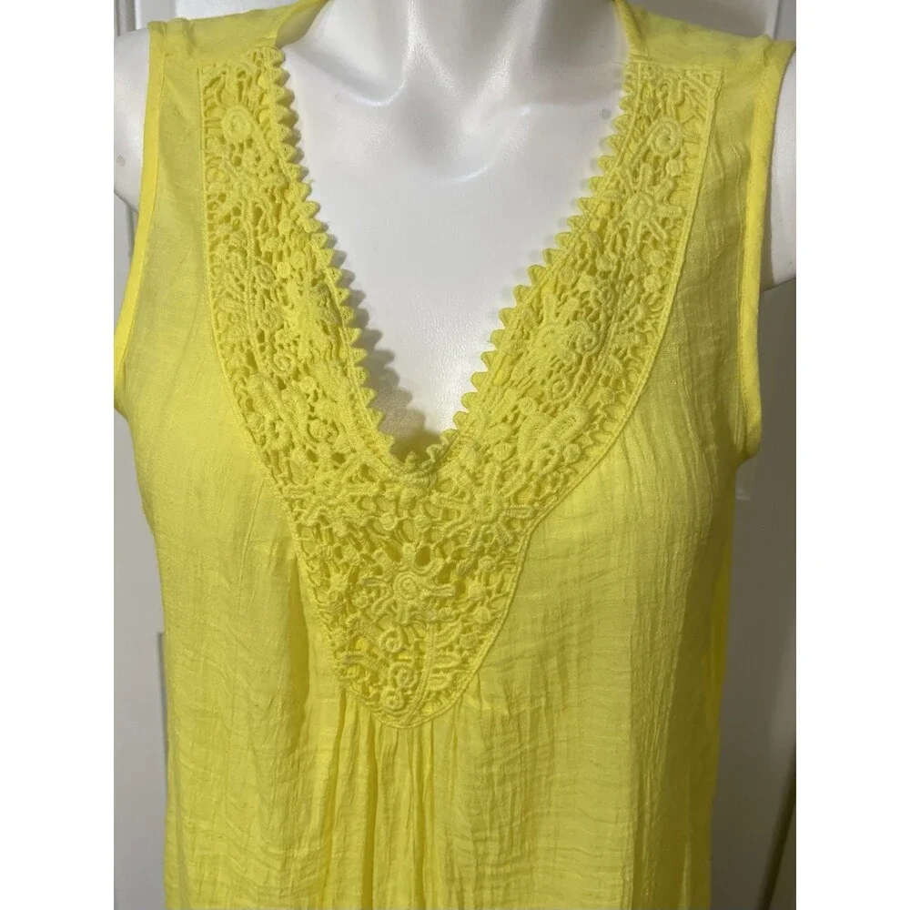 Spense Tank Dress Womens Size Large Yellow Lace Neckline Flowy Sleeveless Tank - Picture 5 of 9